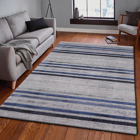 VICTORIA SMOKED BLUE STRIPED HAND MADE CARPET