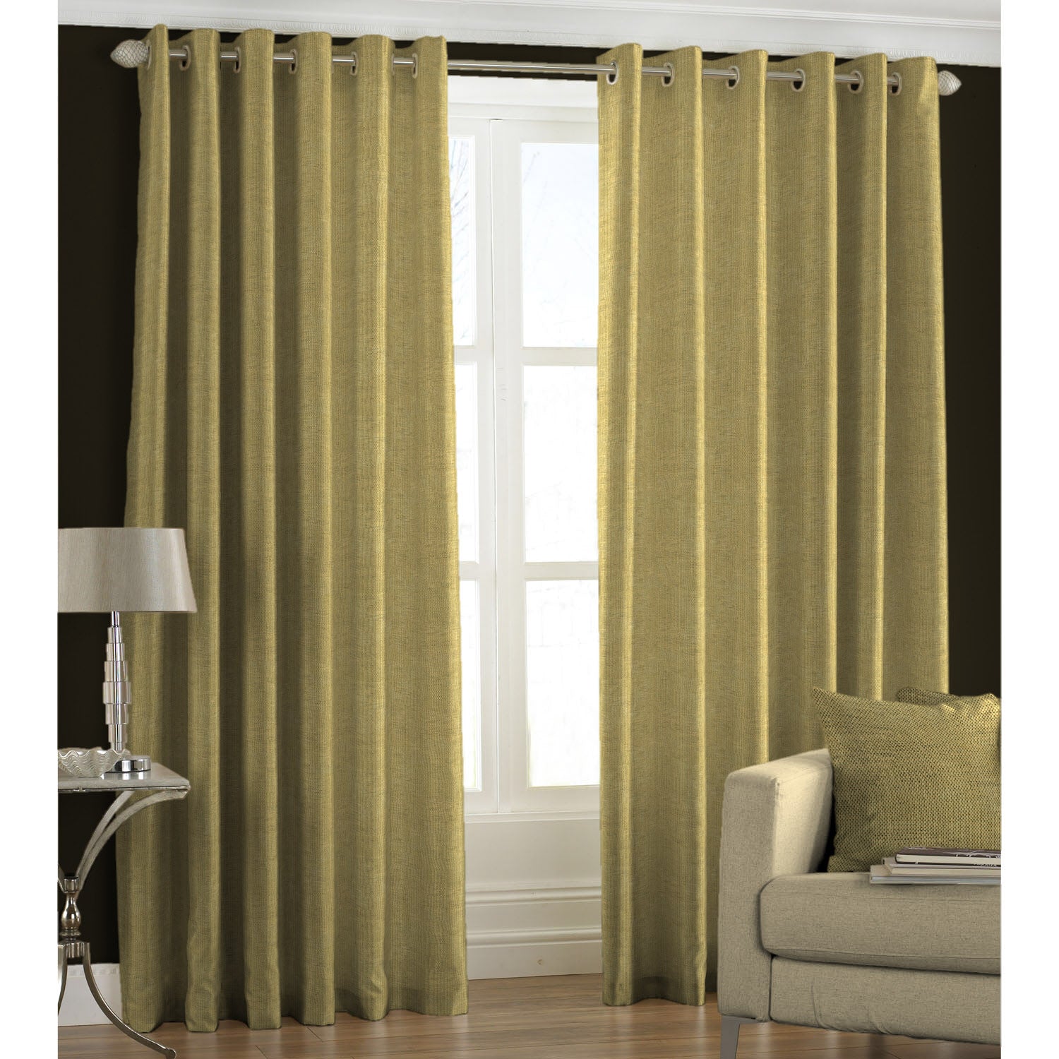 OLIVE GREEN POLY TEXTURE CURTAIN FABRIC