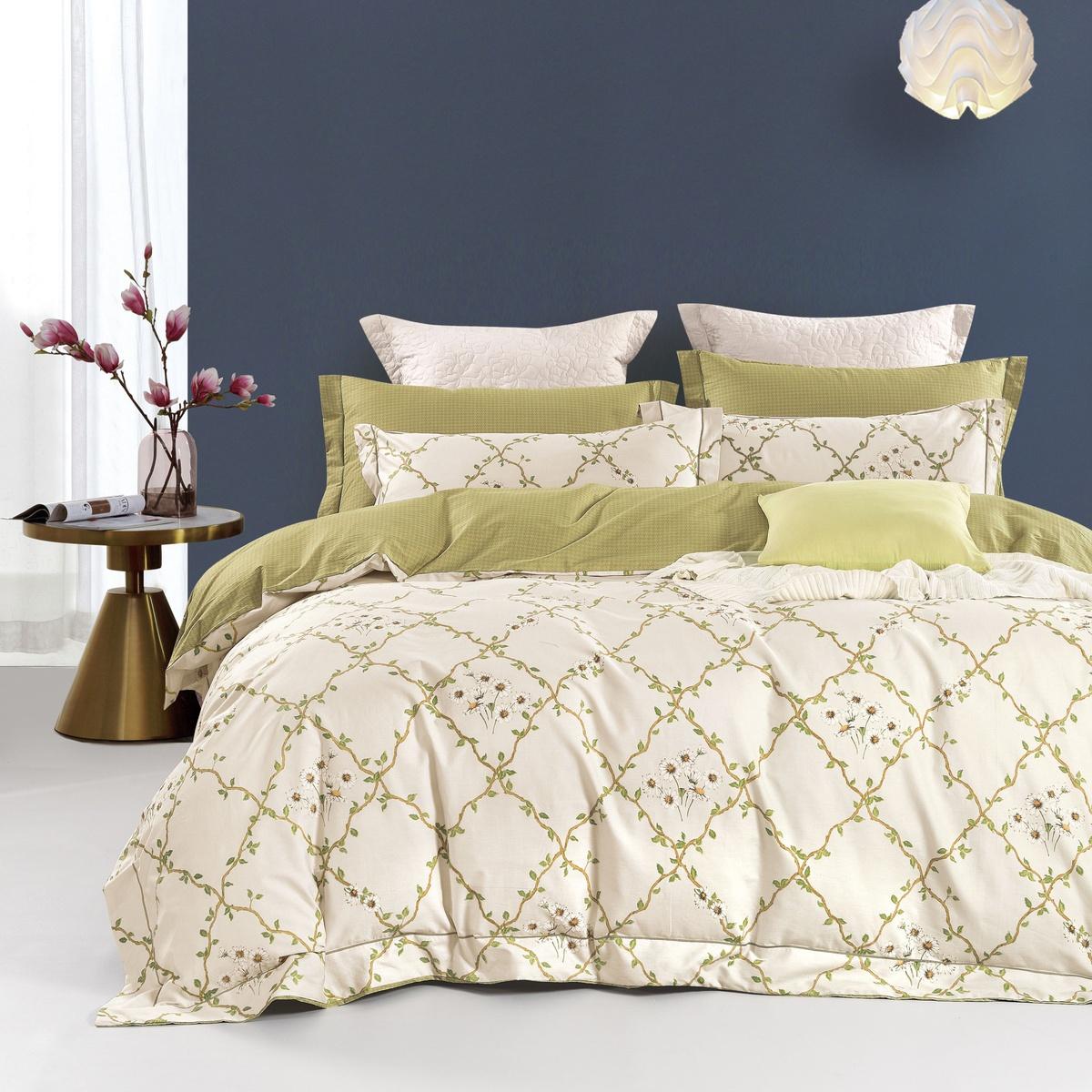 FOUR SEASONS XL CREAM GREEN FLORAL DOUBLE BEDSHEET