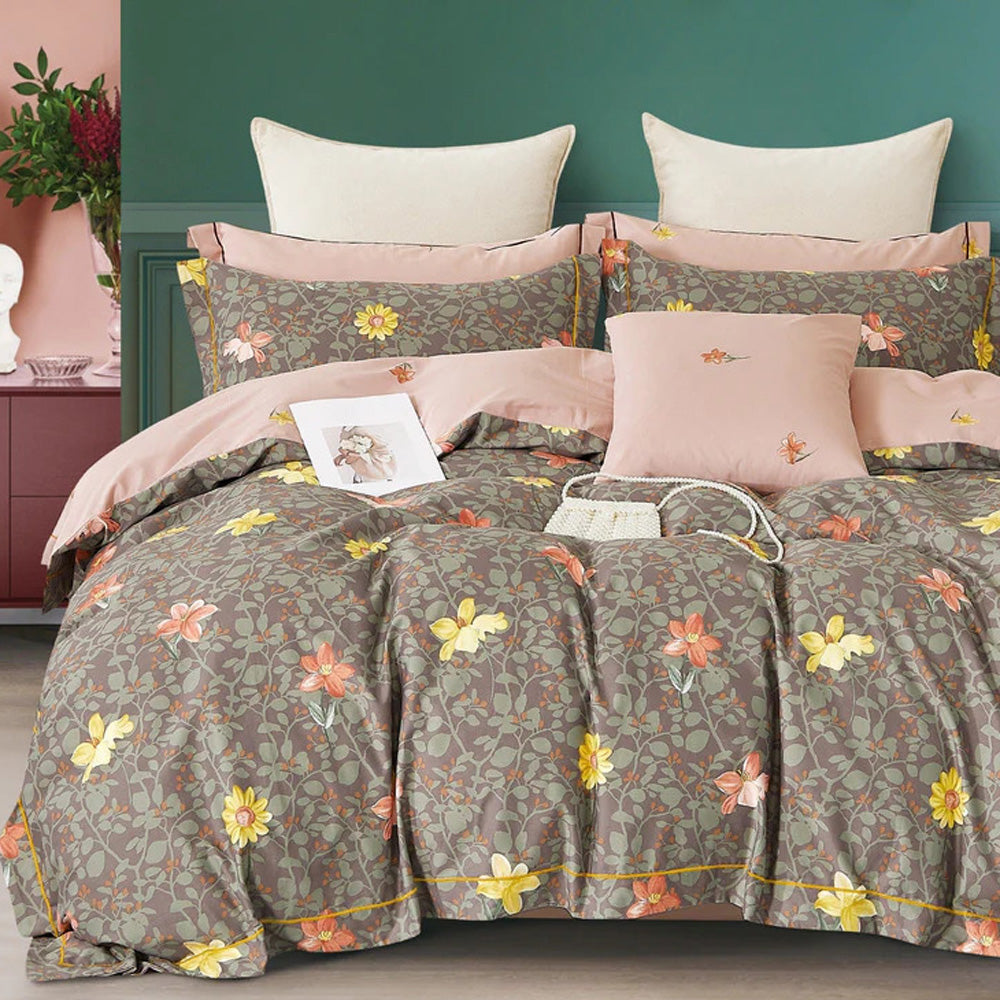 FOUR SEASONS XL LIGHT BROWN FLORAL DOUBLE BEDSHEET