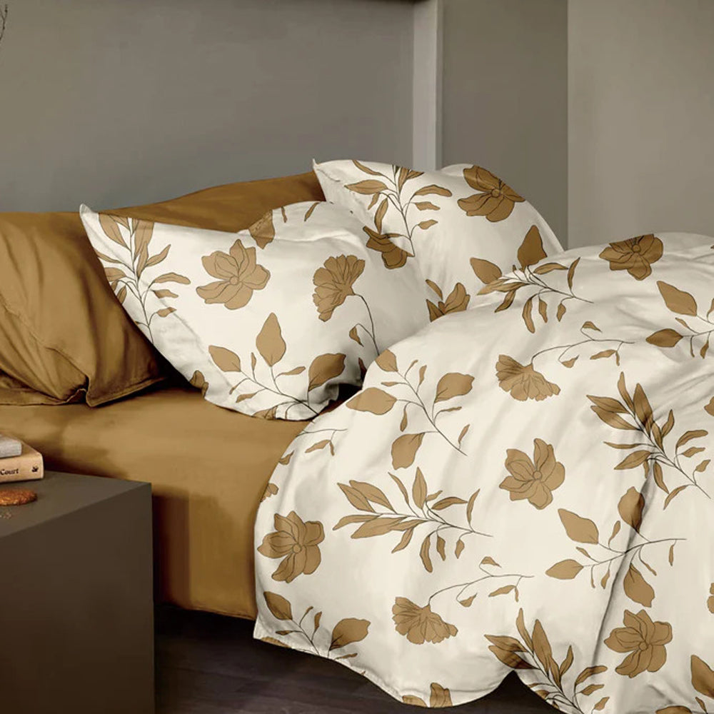 FOUR SEASON XL CREAM BROWN FLORAL DOUBLE BEDSHEET