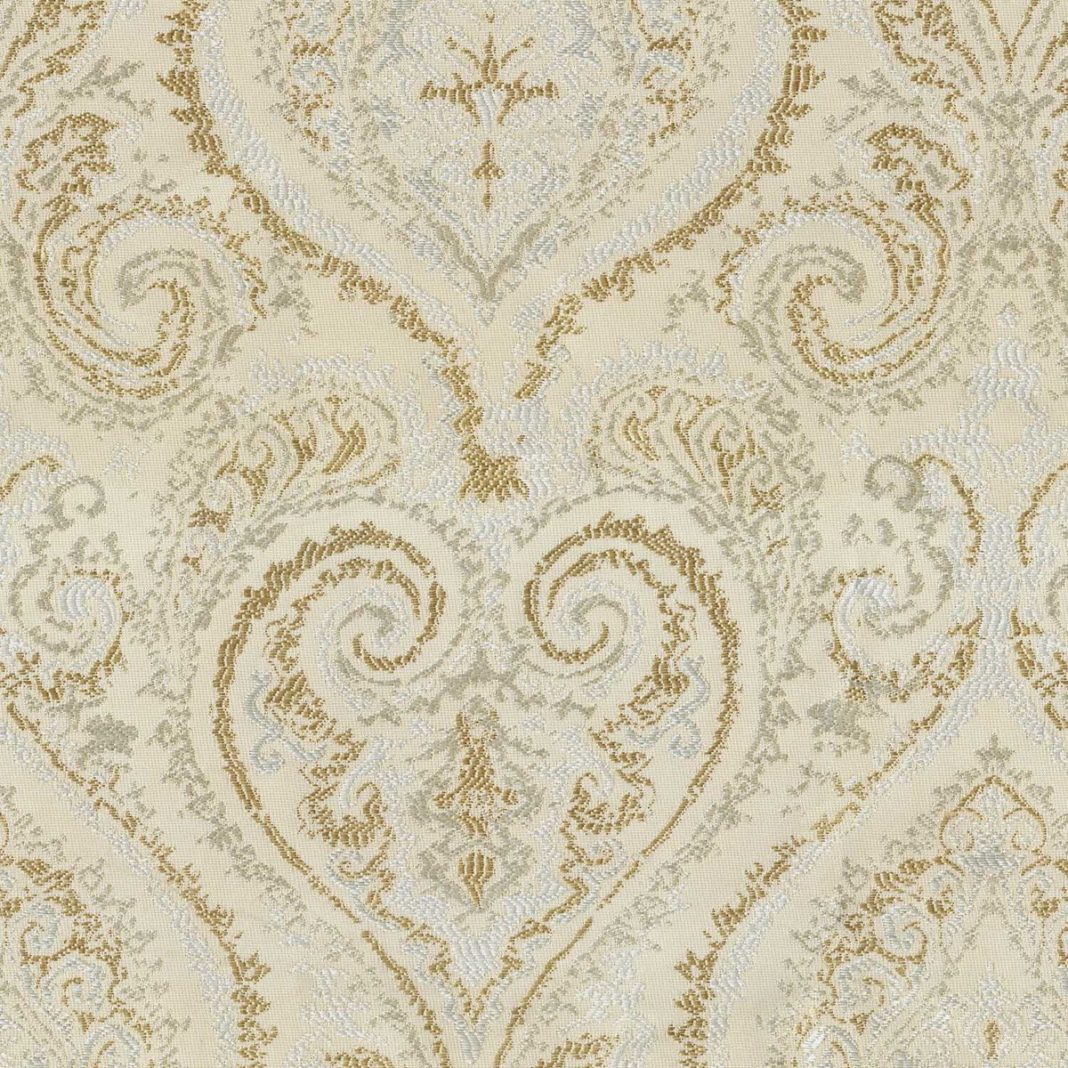 PURE DAMASK IVORY BAZE CURTAIN FABRIC