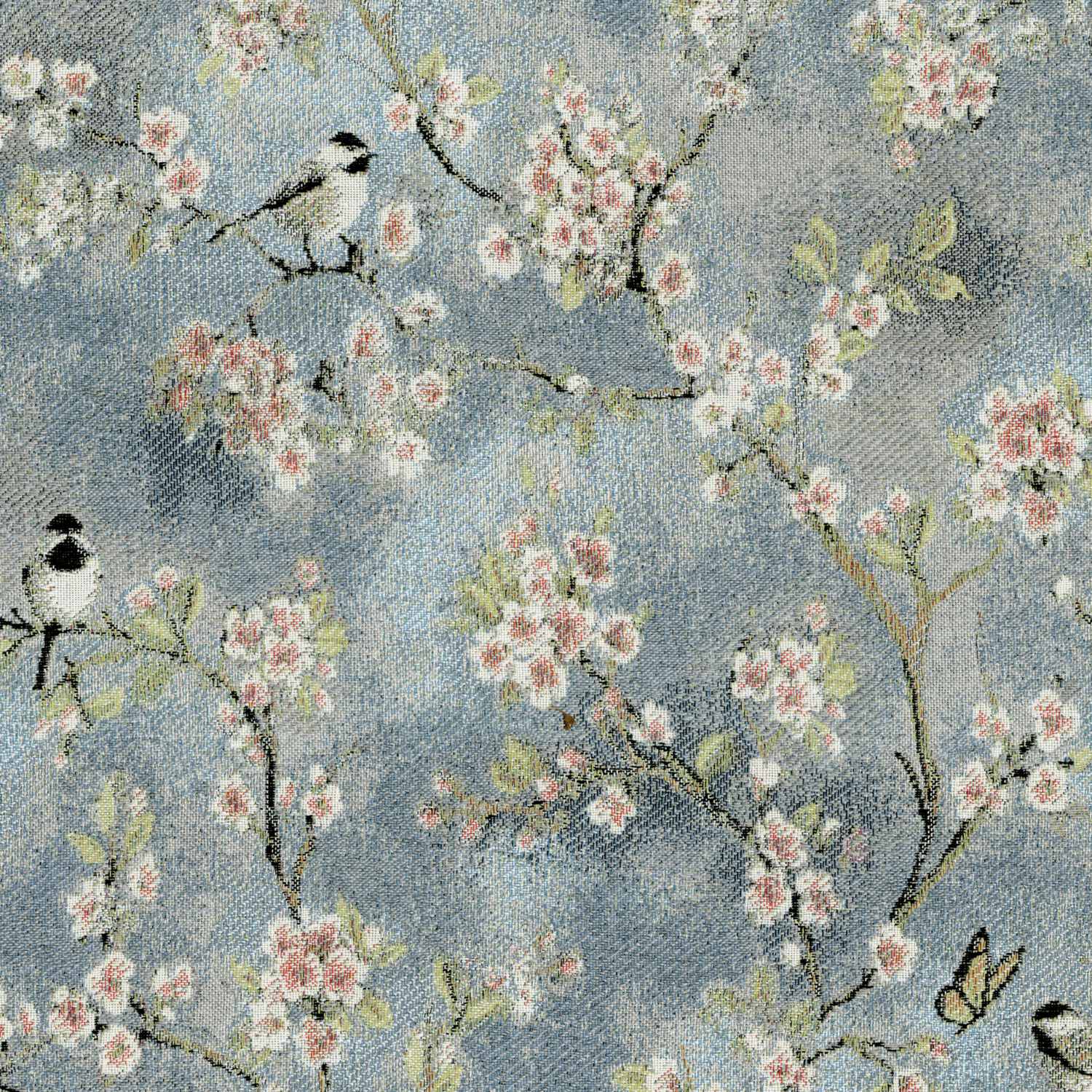 TE PRINTEMPS BLUE BIRDS FLORAL SOFA FABRIC