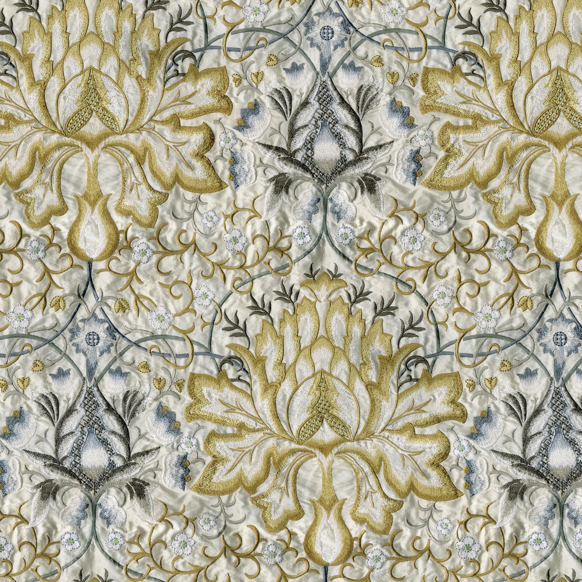 ARTICHOKE EMB SOFT GOLD CREAM CURTAIN FABRIC