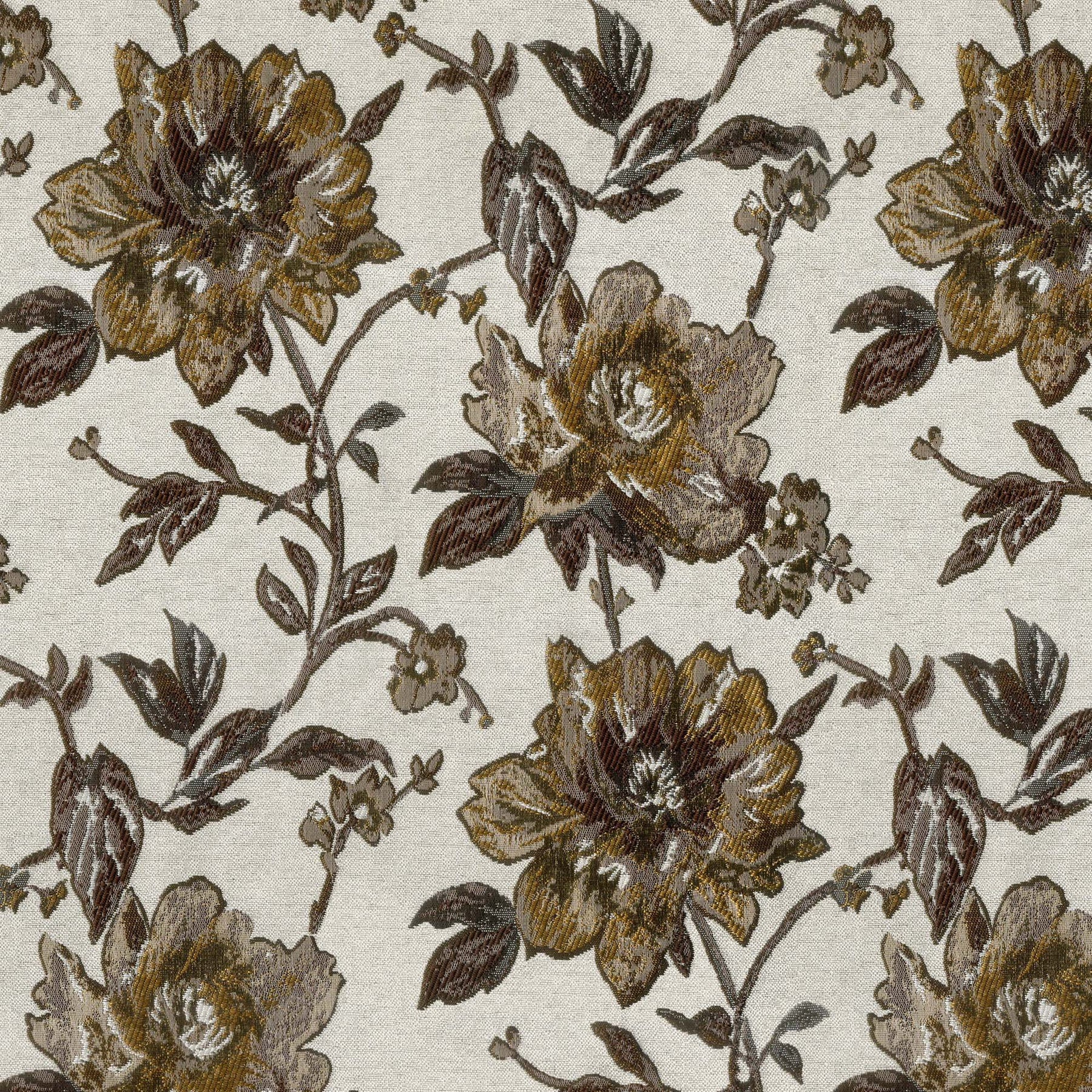 TRI FLOWER COFFEE MUSTARD FLORAL CURTAIN FABRIC