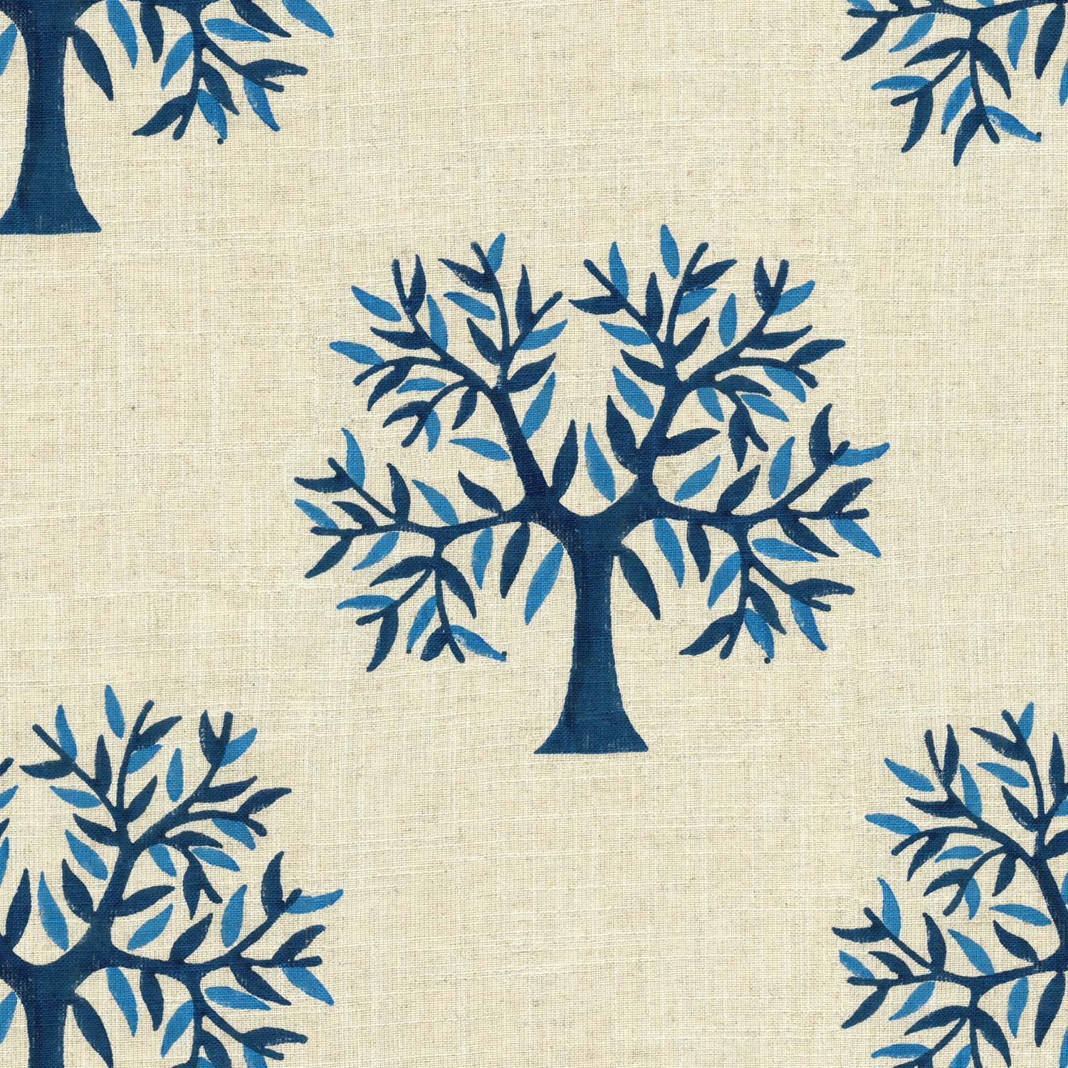 TREE PRINTED BLUE CURTAIN FABRIC