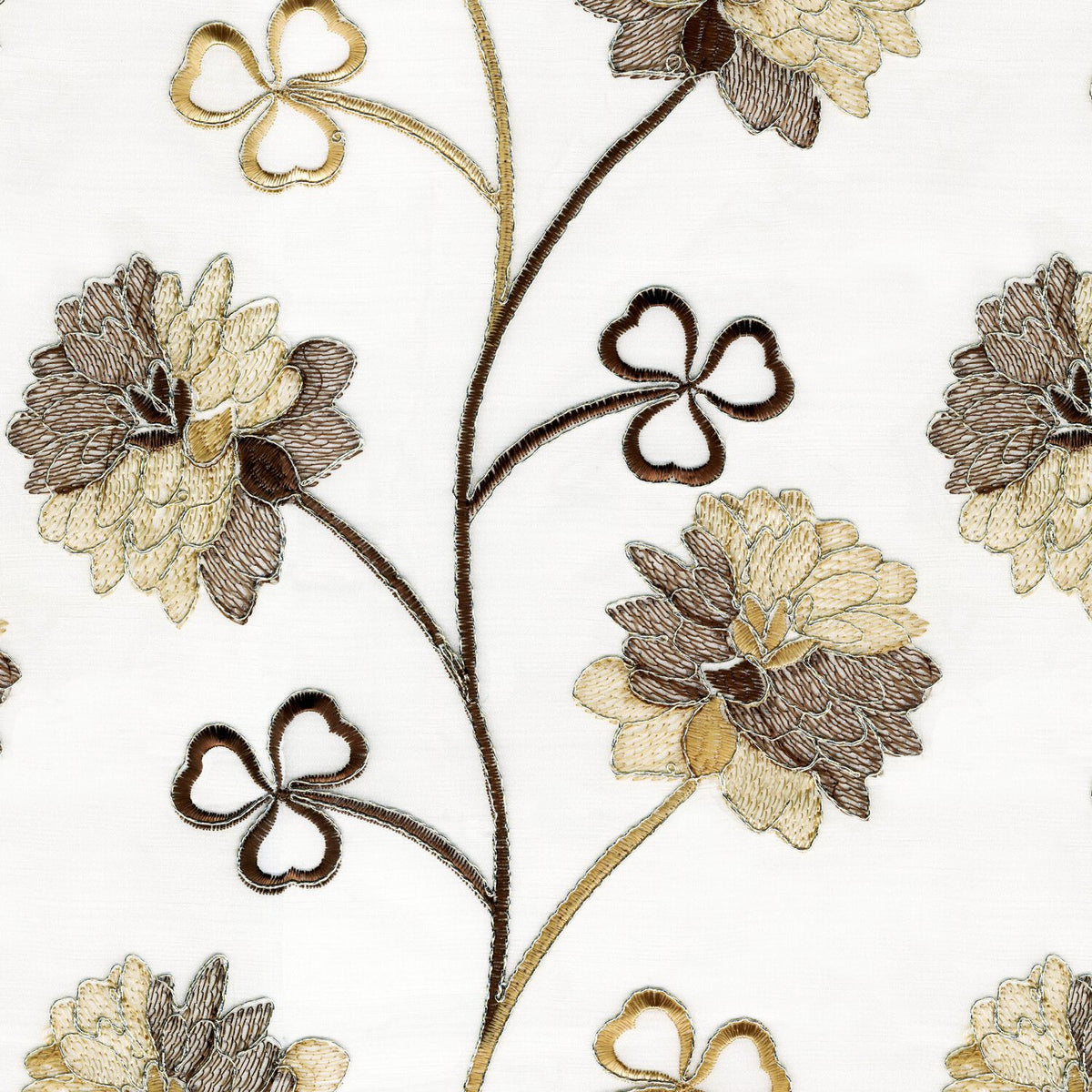 D GOLD FLORAL PLAIN SHEER FABRIC