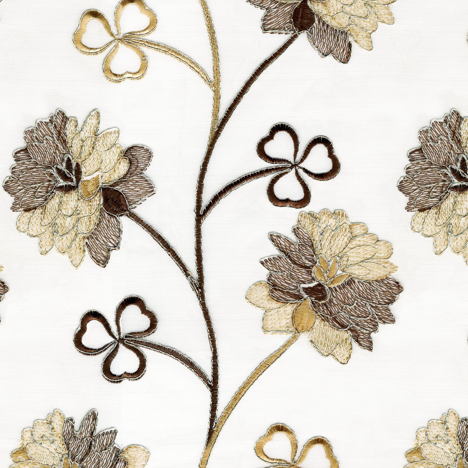 D GOLD FLORAL PLAIN SHEER FABRIC