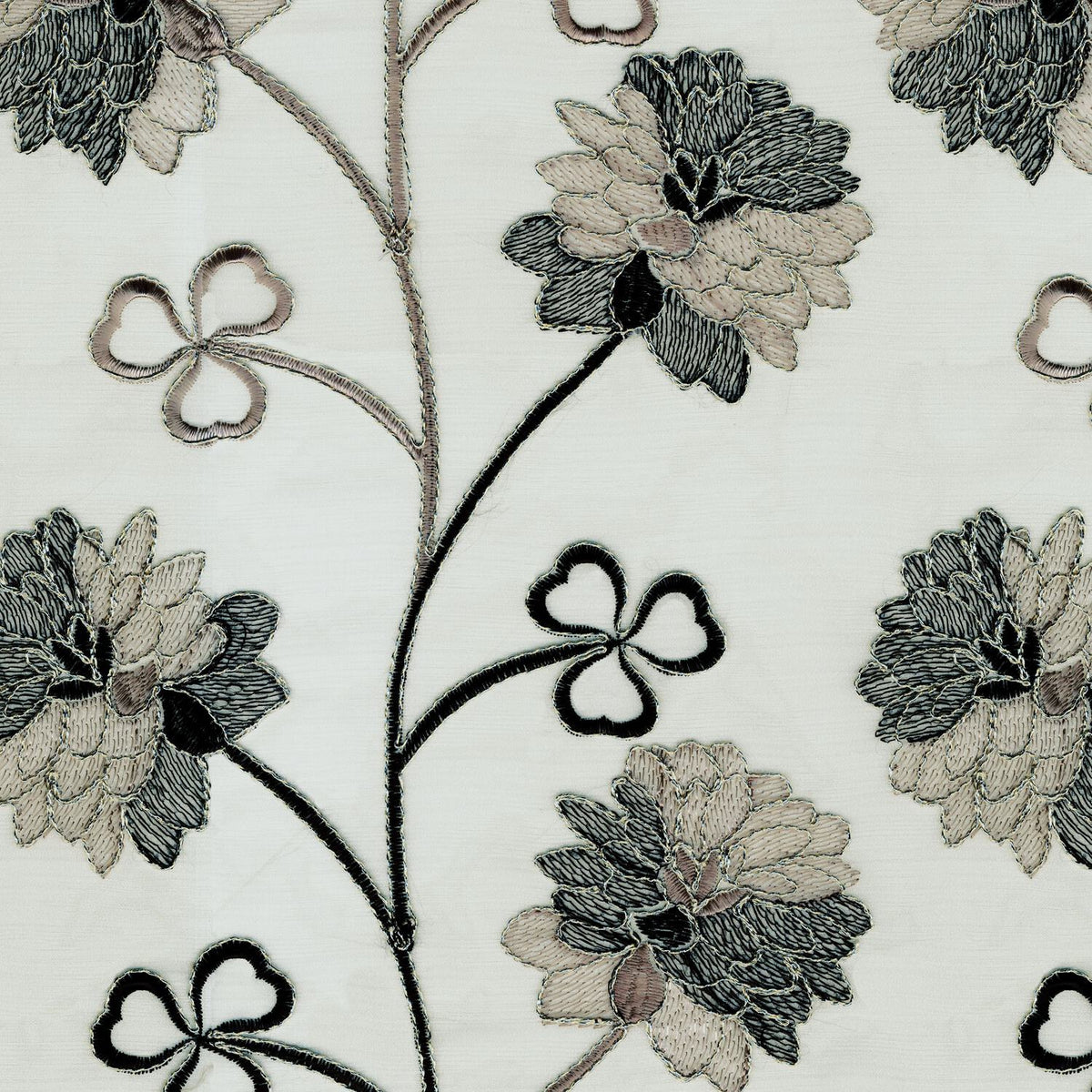 D BLACK FLORAL PLAIN SHEER FABRIC