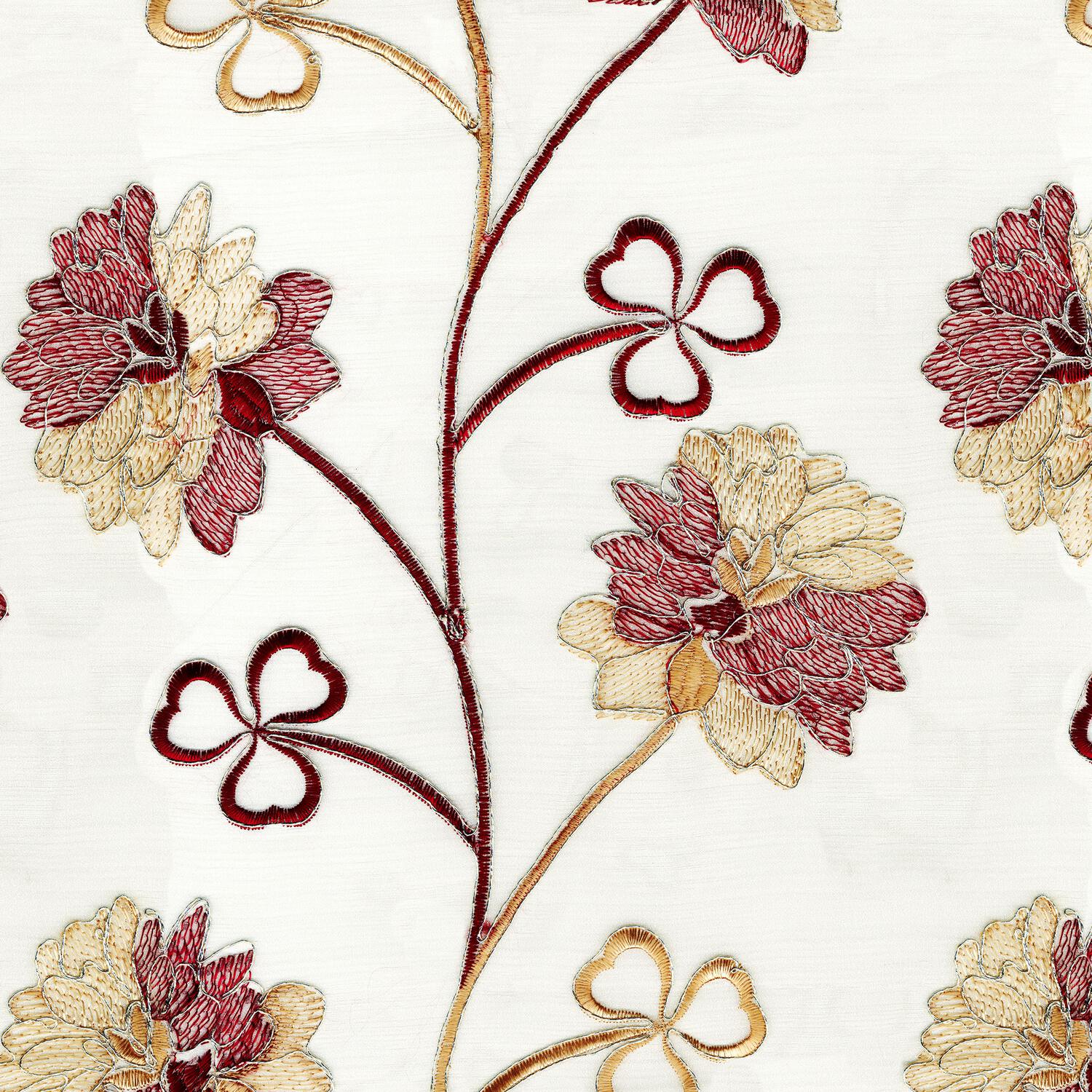 D RED FLORAL PLAIN SHEER FABRIC