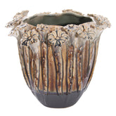 CERAMIC POT ATTACHED FLOWERS CREAM BROWN