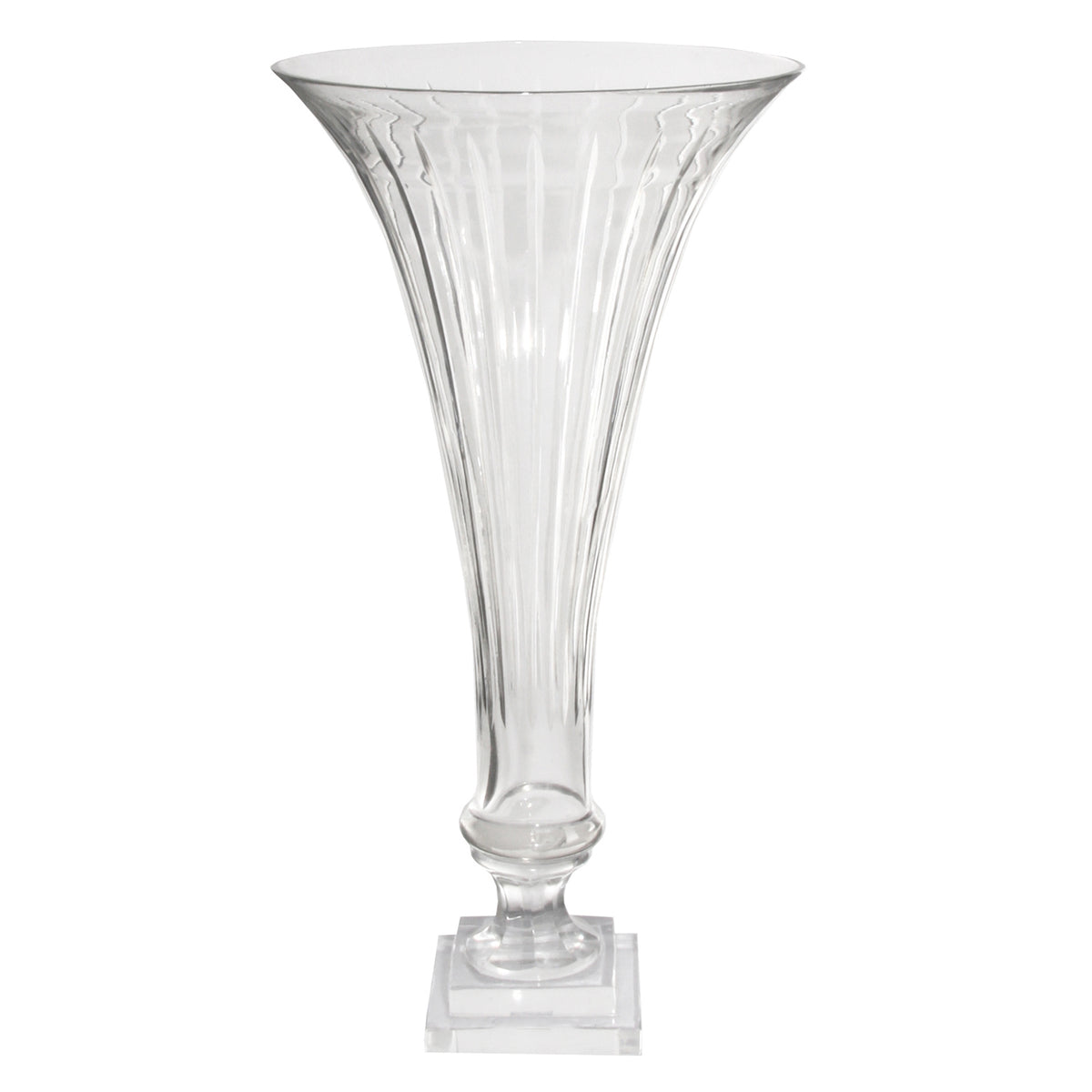 GLASS TRUMPET VASE VERTICAL CUT GLASS