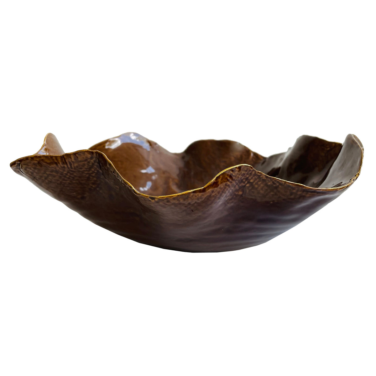 CERA ORGANIC BOWL BROWN WITH GOLD EDGE HOME DECOR