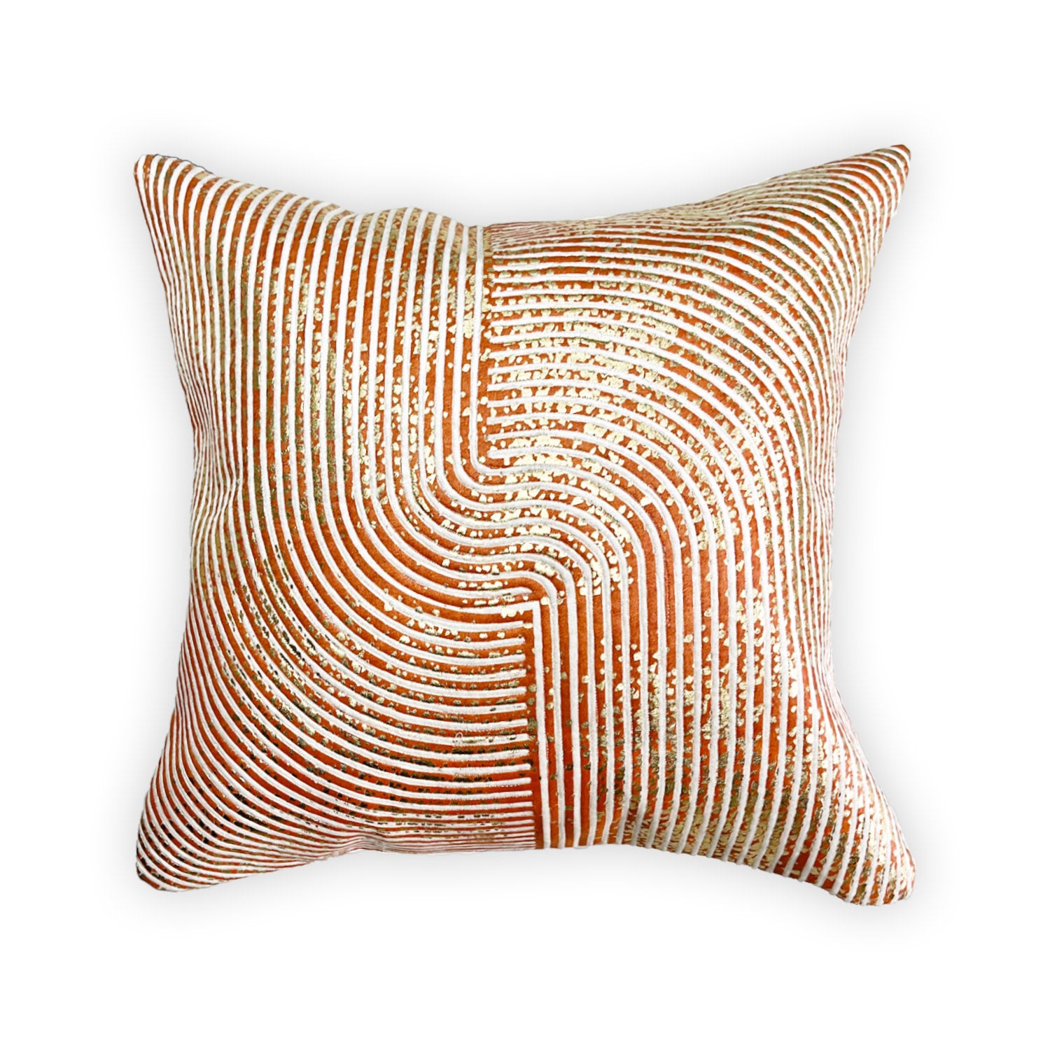 ORANGE VELVET FOIL PRINT EMBOIDERY CUSHION COVER (40X40) CMS